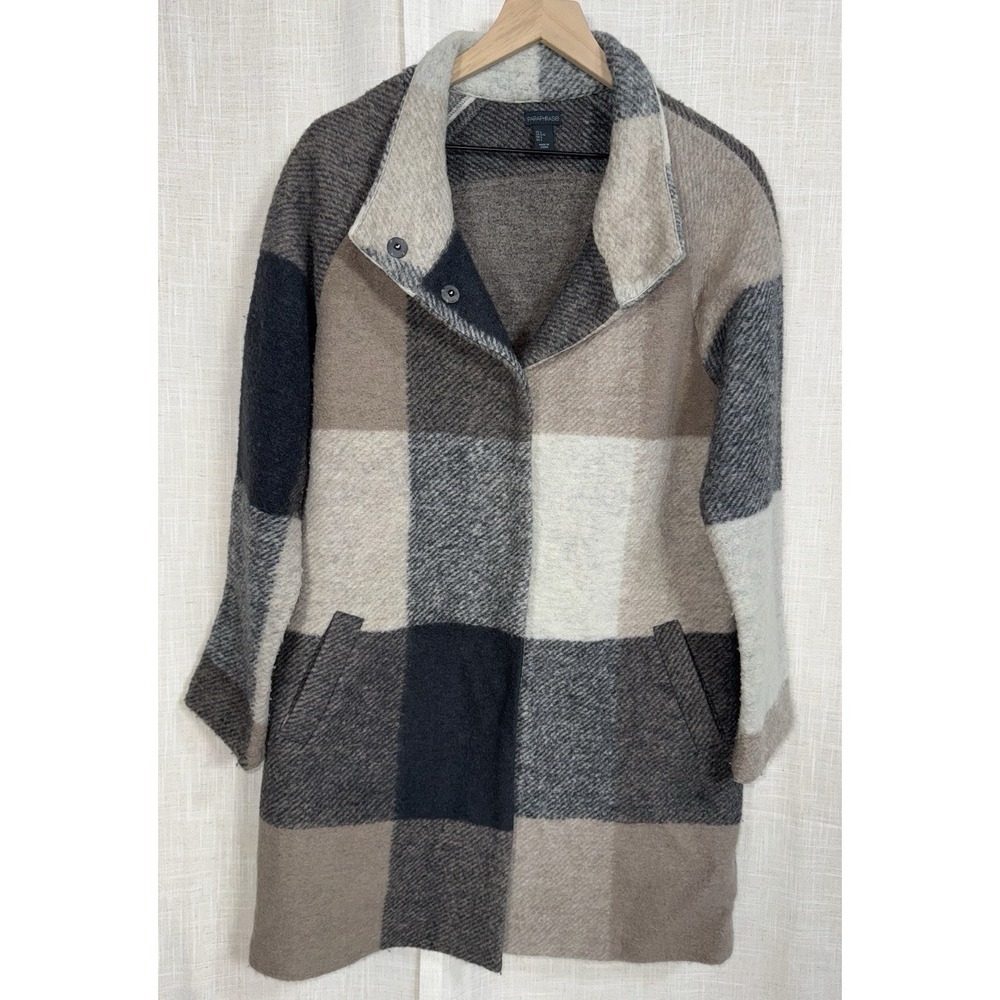 Paraphrase Women's Plaid Wool Blend Overcoat Multicolor Size L Large Warm
